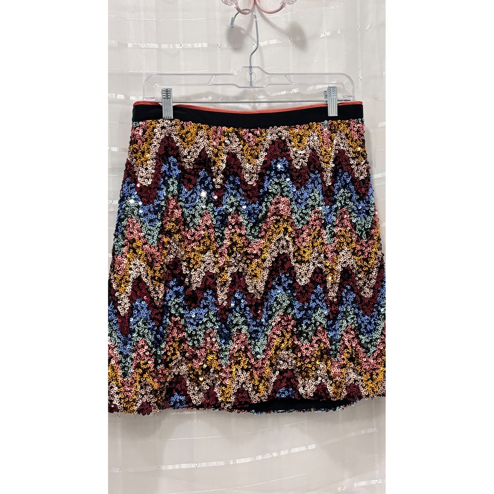 Maeve Anthropologie Sequin Chevron Mini Skirt Multi Color Zig Zag Size 10